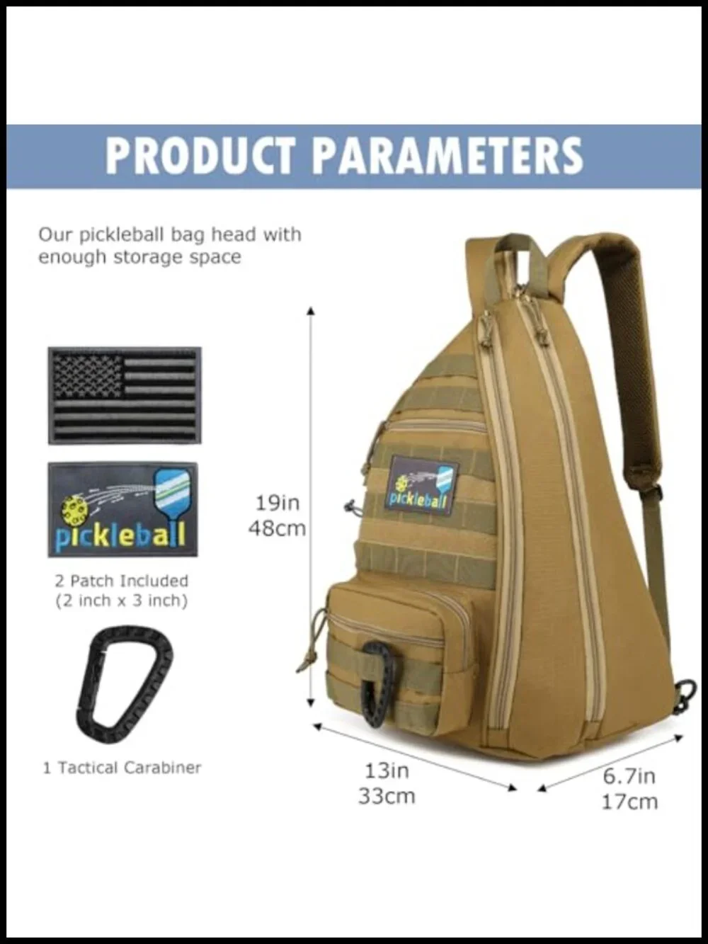 Tactical Pickleball Backpack Sling Bag with Fence Hook Water Bottle Holder 900D